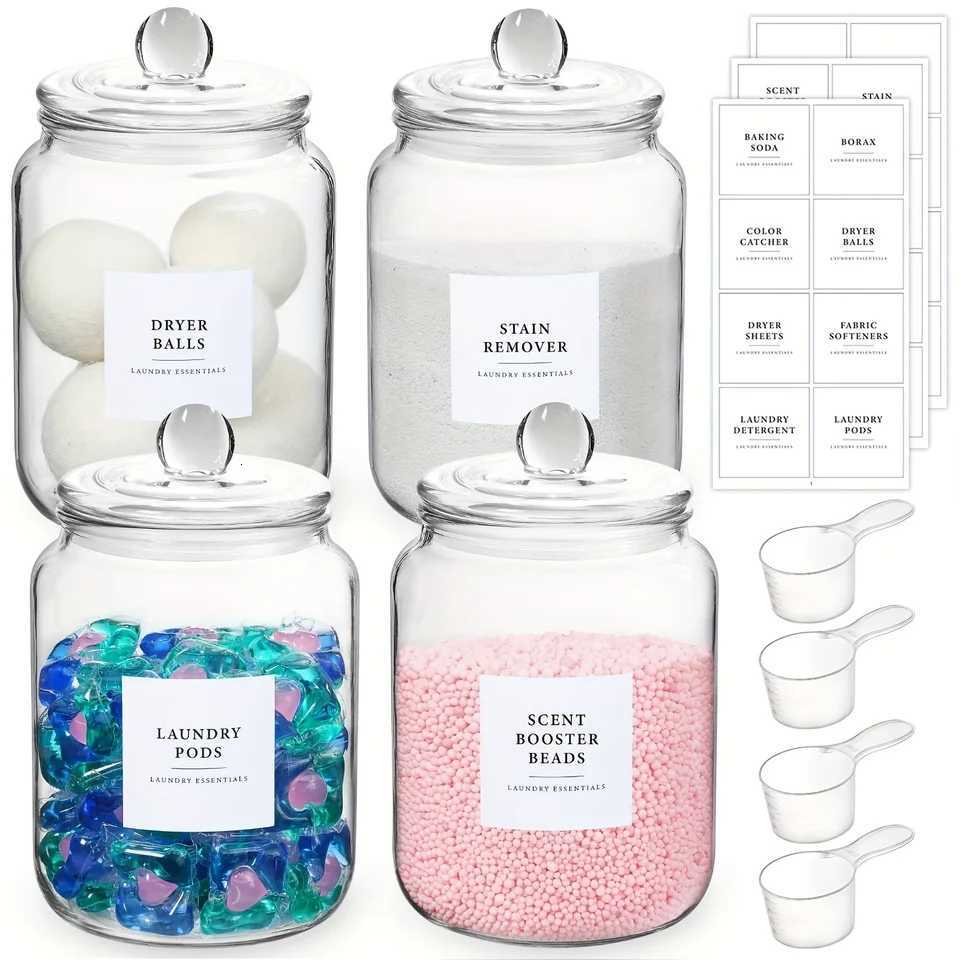 Glass Jars With Airtight Lids And Labels Half Gallon Storage Containers With Spoons For Laundry Detergent Pods Scent Booster Y251126