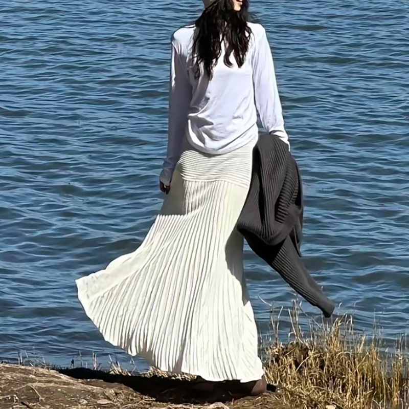 LO2674 Yellow Knitted Fishtail Skirt, Autumn/Winter Thickened Mid-Length Skirt for Women