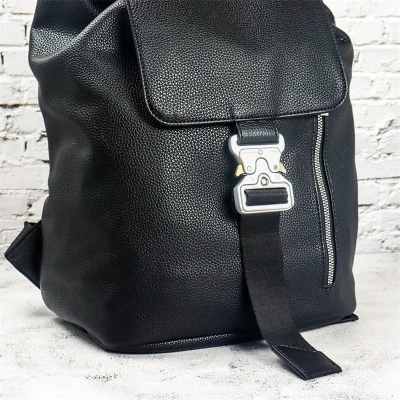 25ss Black ALYX Genuine Leather Backpack High Capacity Traveling Bag 11 Quality Alyx Casual Backpacks 251126