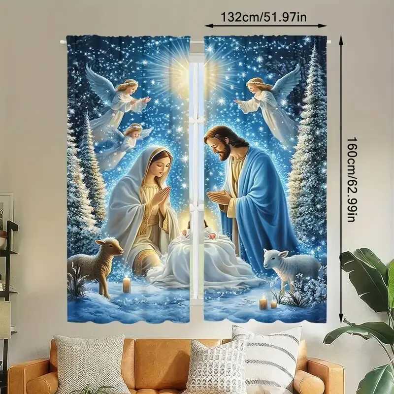Curtain Christmas Christmas Jesus Nativity curtains pole bag curtains bedroom and living room decoration home decoration Christmas decoration Y251126