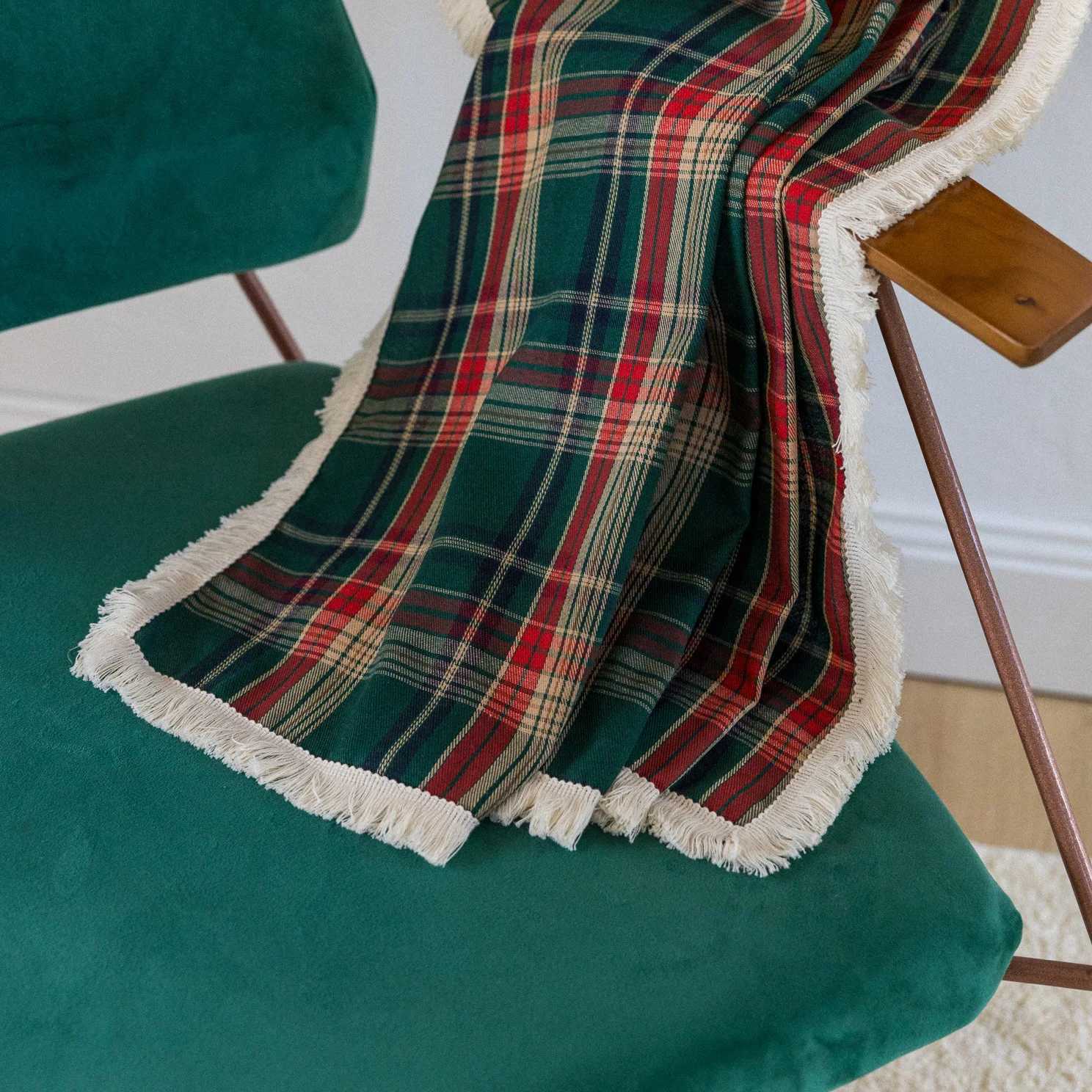 Christmas Green Plaid Curtain Scottish Tartan Striped Xmas Decor Window Curtain Rod Pocket Light Filtering Farmhouse Drape for Living Room Y251126