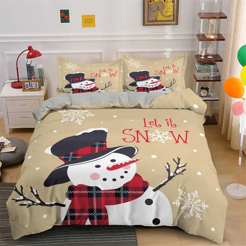 Christmas 3D Merry Christmas King Queen Bedding Set Kids Cartoon Santa Snowman Deer Comforter Cover XMAS Duvet Cover Polyester Quilt Cover Y251126