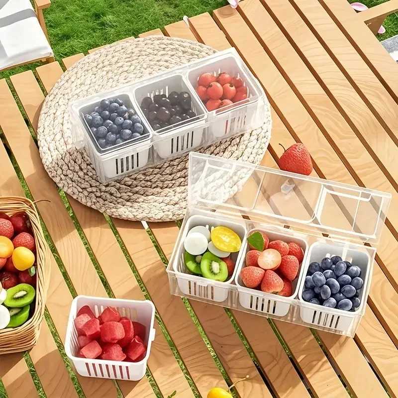 1 Set of Food Storage Containers Square Transparent Compartments for Refrigerators Salad Fruit Vegetable And Condiment Boxes Y251126