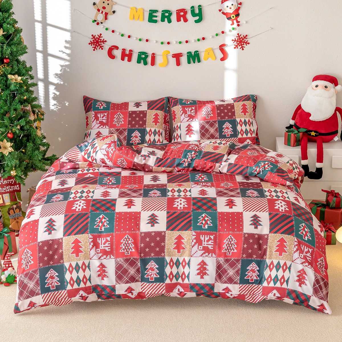 Christmas 3pcs/set Christmas Reindeer Snowman Bedding Set Includes 1 Duvet Cover And 2 Pillowcases Soft And Skin-Friendly Y251126