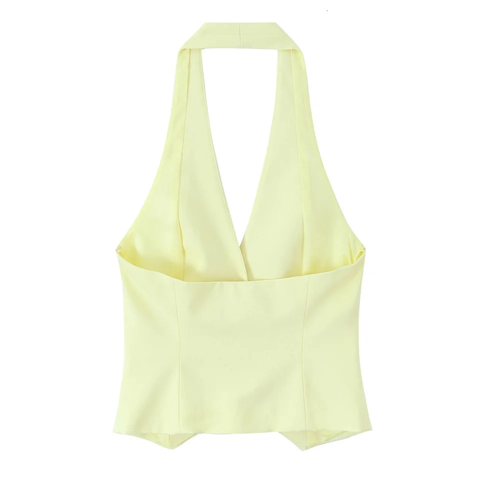 PB ZA205 Fashion Modern Elegant and Trendy Light Yellow Strap Fashion Tank Top and Wide Leg Pants Set 250414Z