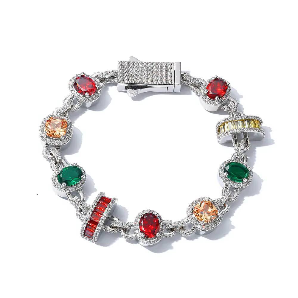 European American Hip Hop Mens High-End Light Luxury Tennis Bracelet Cross-Border Color Gem Accessories Wholesale Fashion