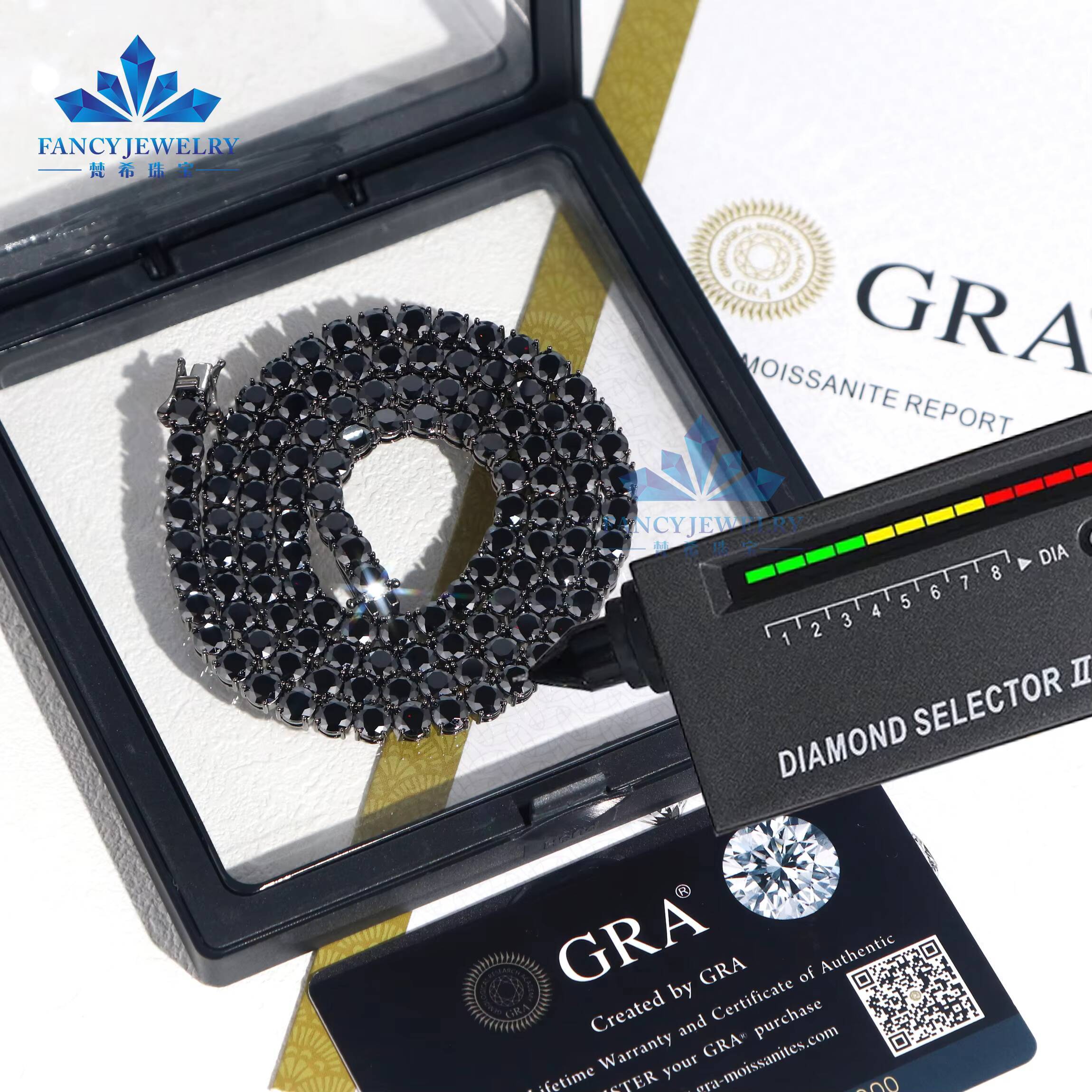 2MM 3MM 4MM 5MM 65MM S925 Silver Black Moissanite Chain Rhodium Plated Women Men Link Chain Moissanite Tennis Chain