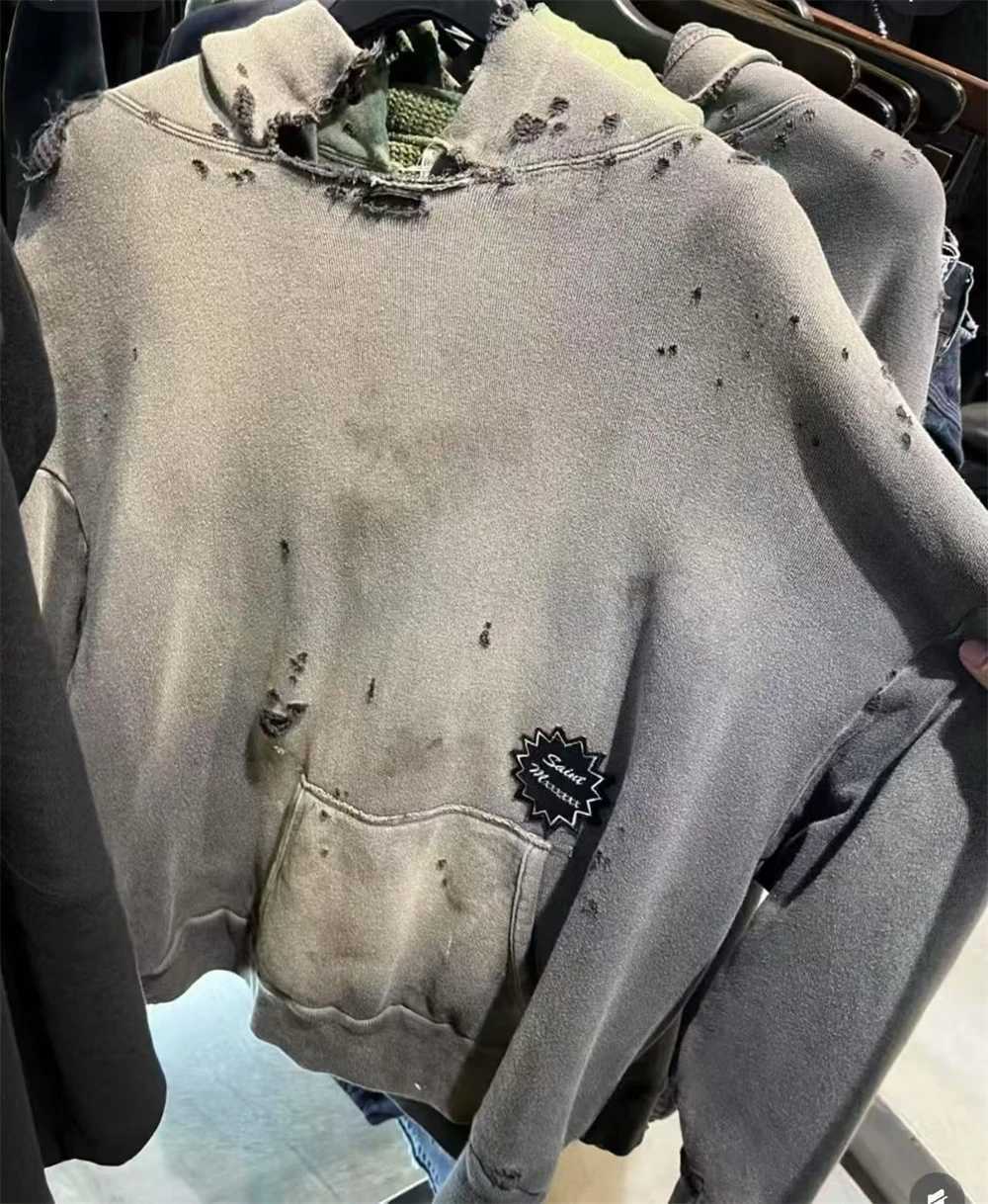 Fashion Hole Damaged Saint Broken hole distressed printed hooded sweatshirt Men Women High Quality Pullover Y251125
