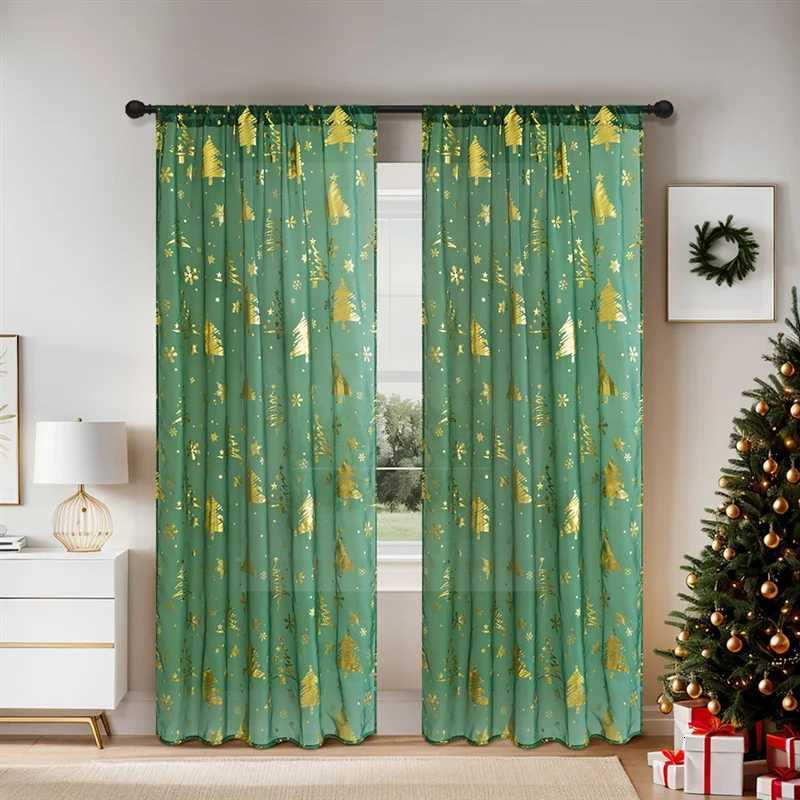Curtain Christmas A93E-Festive Christmas Window Curtains 2 Pieces With Snowflake Print Design For Living Room Decorations Y251126