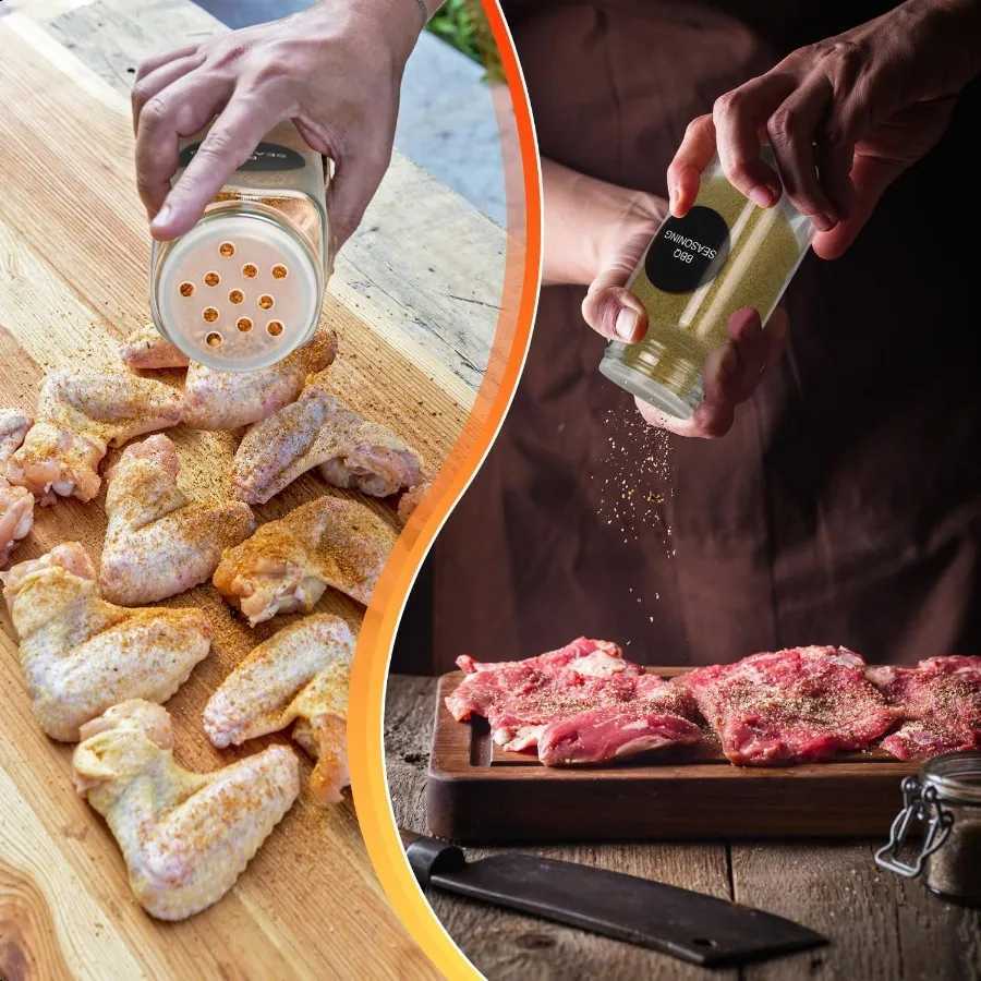 DkOvn 12 24 36 48pcs Glass Spice Jars 4oz Empty Spice Jars with Metal Caps Labels Shaker Lids Collapsible Funnel Chalk Pen Seas Y251126