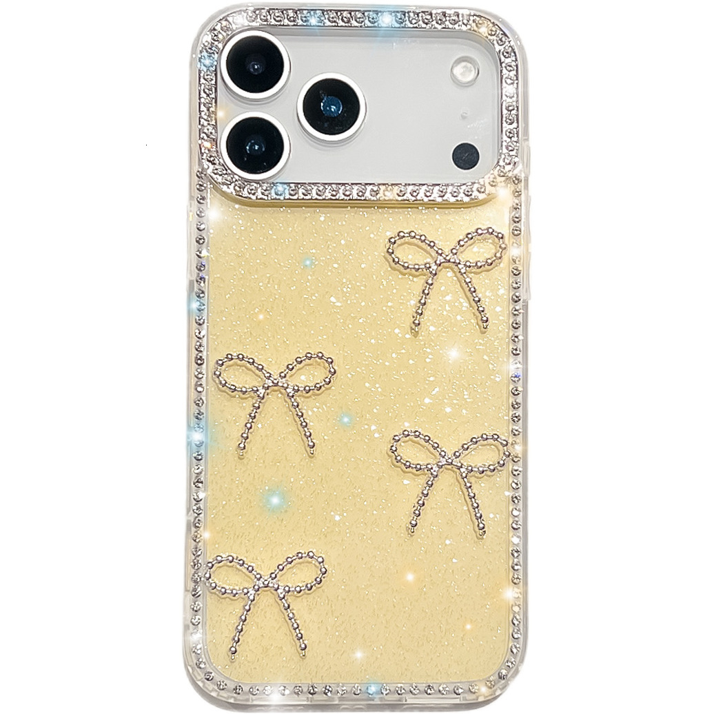 iPhone 17 Pro Max Edge Drill Bowknot Phone Case Compatible with Apple 16 Transparent Protective Case