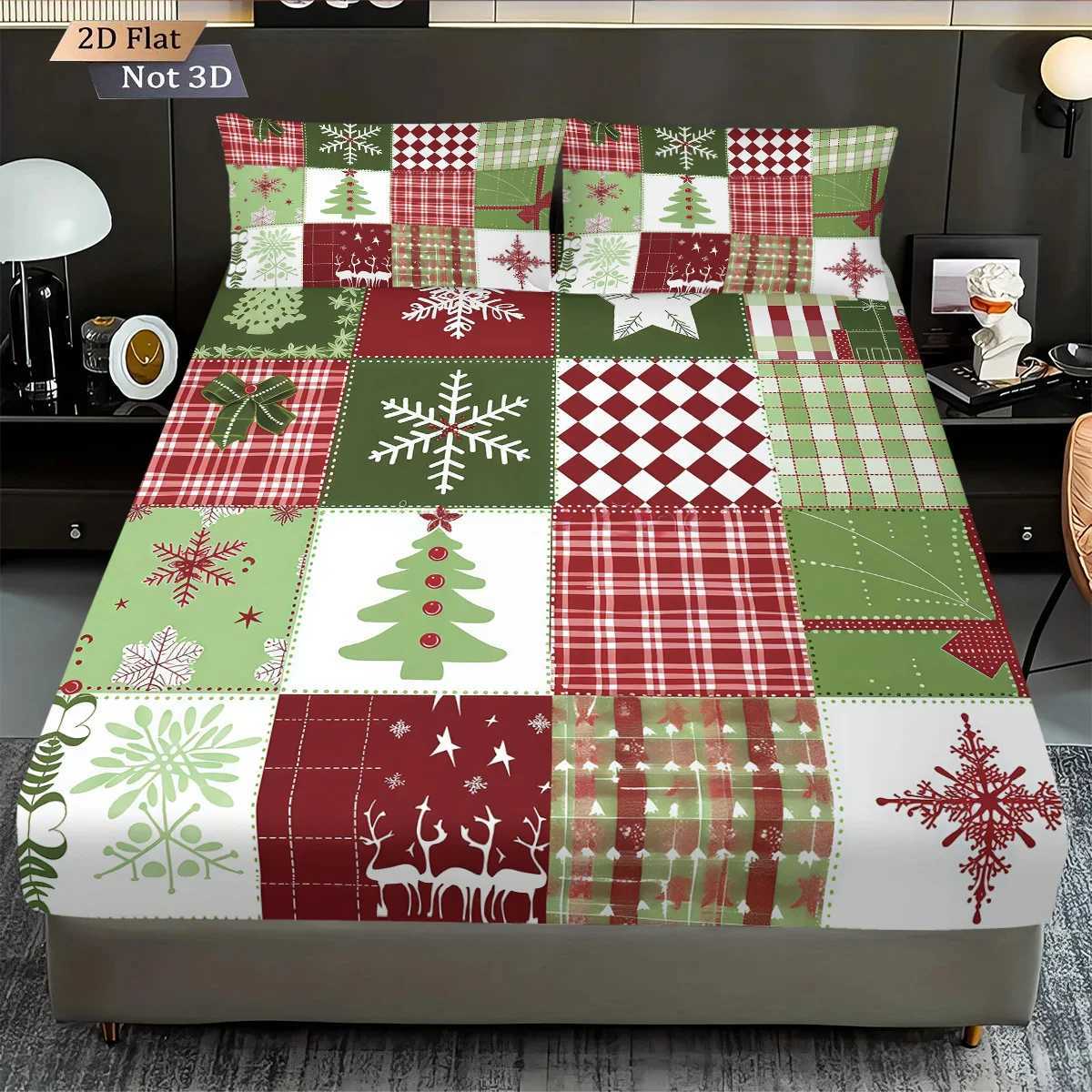 Christmas 3pcs fabric splicing Christmas element print coreless bed sheet set multi size soft bedcover bedroom bedding decoration Y251126