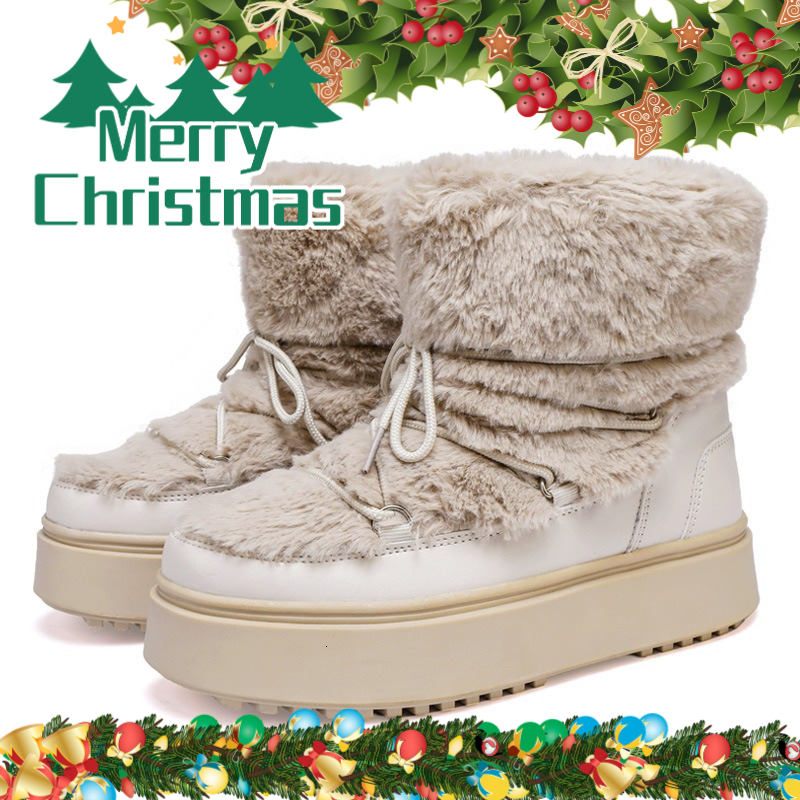 Trendy Mid Top Warm Moon Boots Christmas Luxury Boots New Light Beige Space Boots with Thick Fury Women's Thick Bottom Snow Boots Designer Shoes