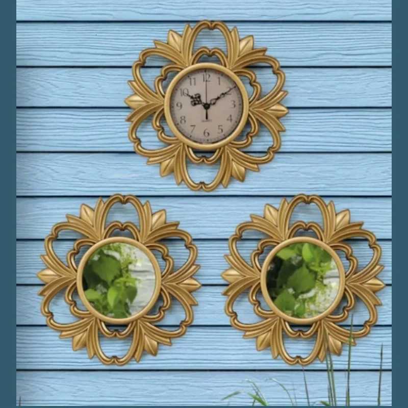 Best Sellers 3 Pcs European Elegant Luxury Hotel Bathroom Decorative Clocks Antique Gold Frame Round Creative Vintage Wall Clock C251126