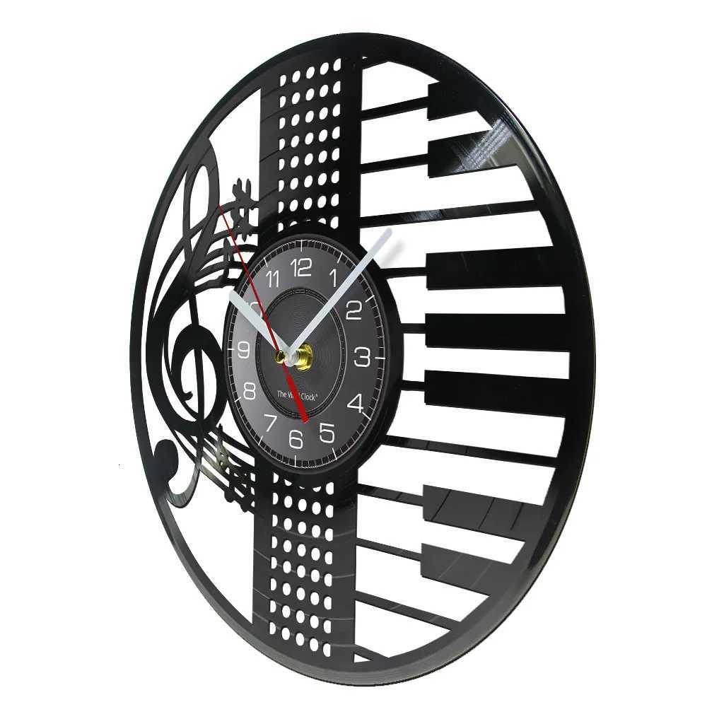 Piano Keys Music Score Notes Vinyl CD Disc Wall Clock Music Pianist Room Decor Treble Clef Symbol Musician Home Decor Timepieces C251126