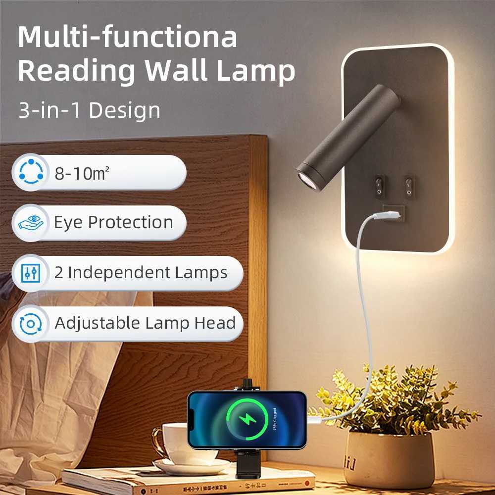 Bedside Wall Lamp LED Wall Light Wall Mounted Reading Light with Switch and USB Port Rotatable Wall Sconce Wall Spotlight M251126