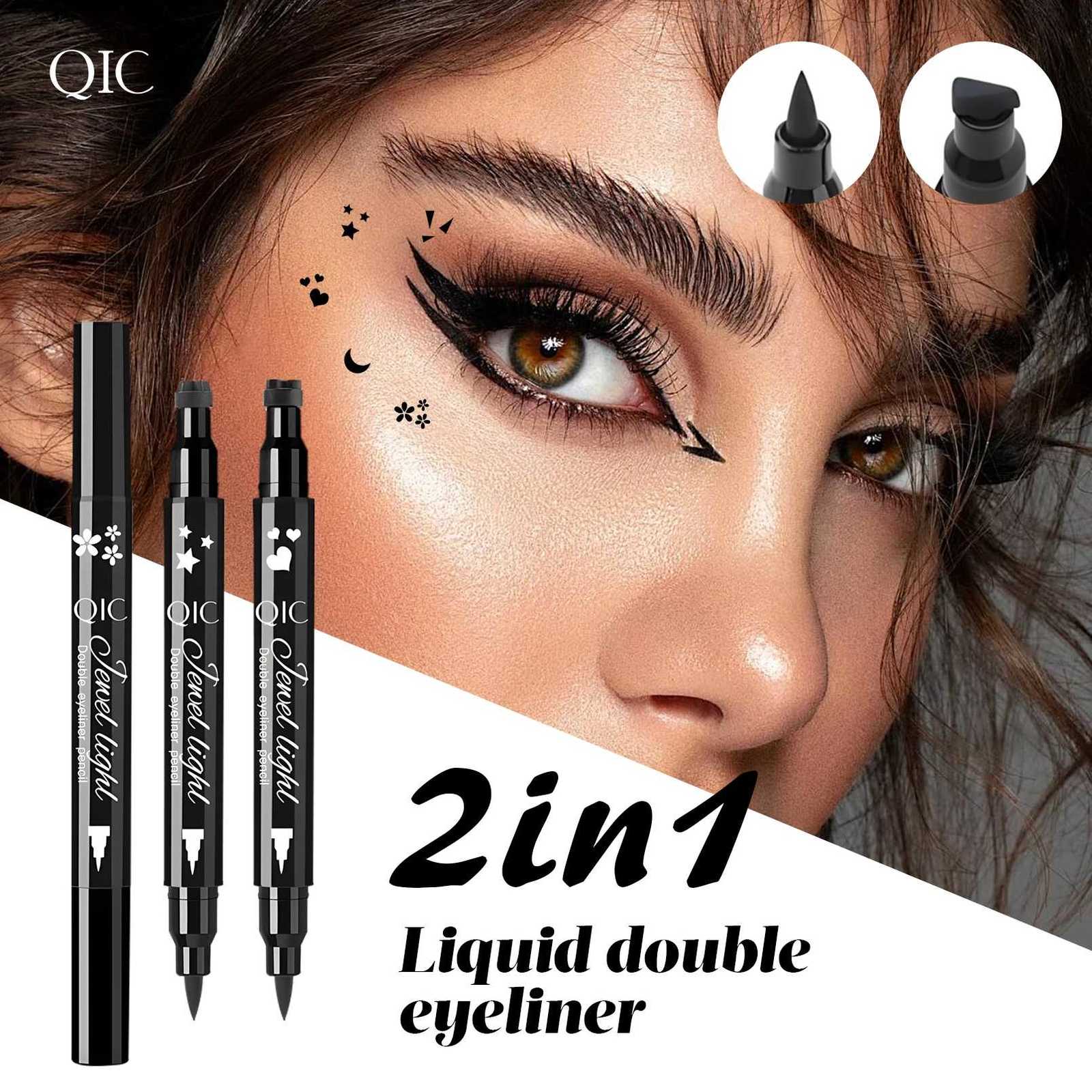 1pcs Liquid Eyeliner Pen Set Dual-Tip Stamps with Black Ink - Includes Heart Moon Star Shapes for Eye Makeup Eyeliner StampT251126