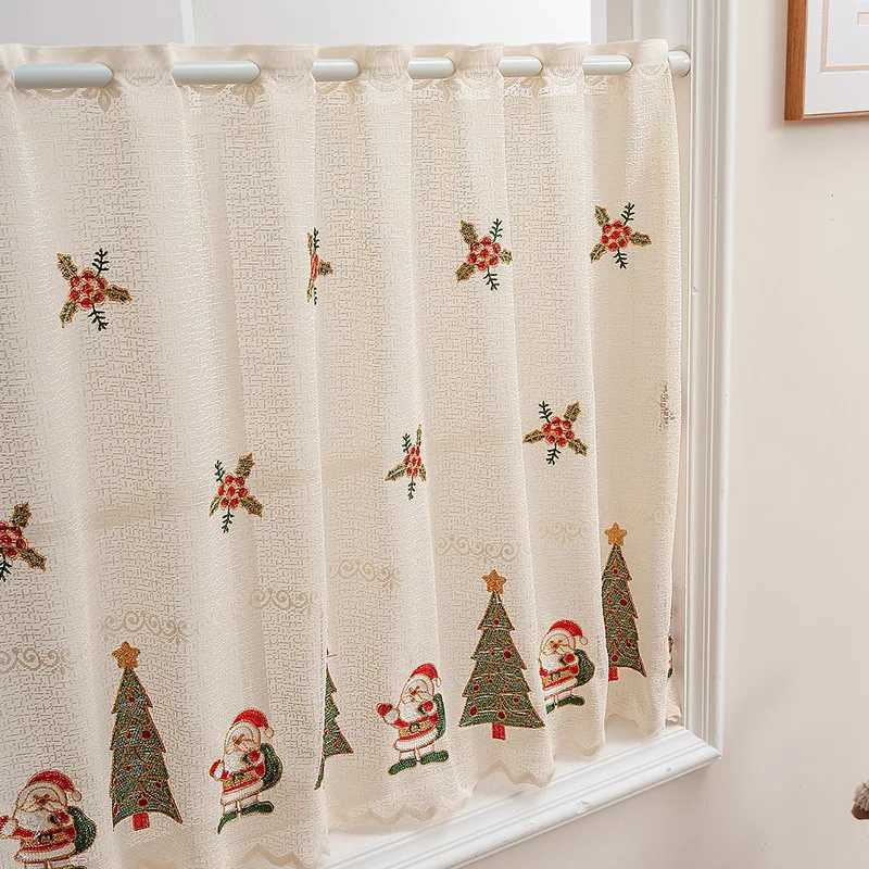 Christmas American Christmas Short Curtains Santa Lace Decoration Curtain Living Room Kitchen Study Coffee Curtains Home Decor Y251126