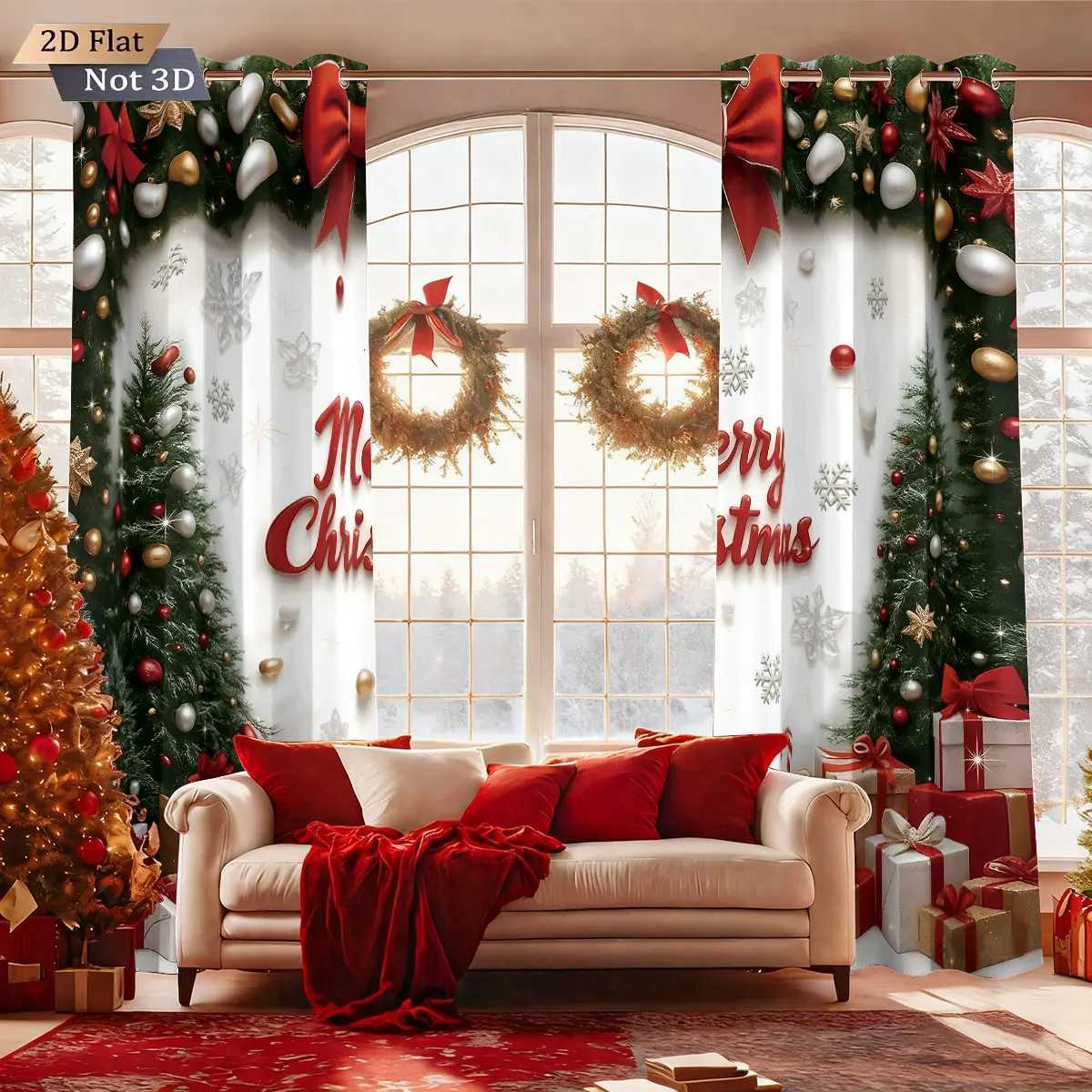 Curtain Christmas 2pcs Merry Christmas tree print blackout curtains thermal insulation multiple sizes living room holiday decoration Y251126