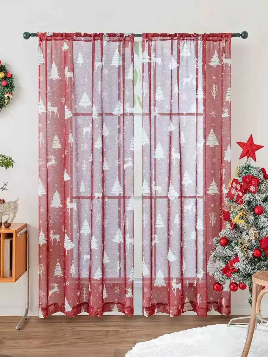 Christmas Christmas Red Snowflake Sheer Curtain Festive Window Decor for Holiday Living Room Dining Room Y251126