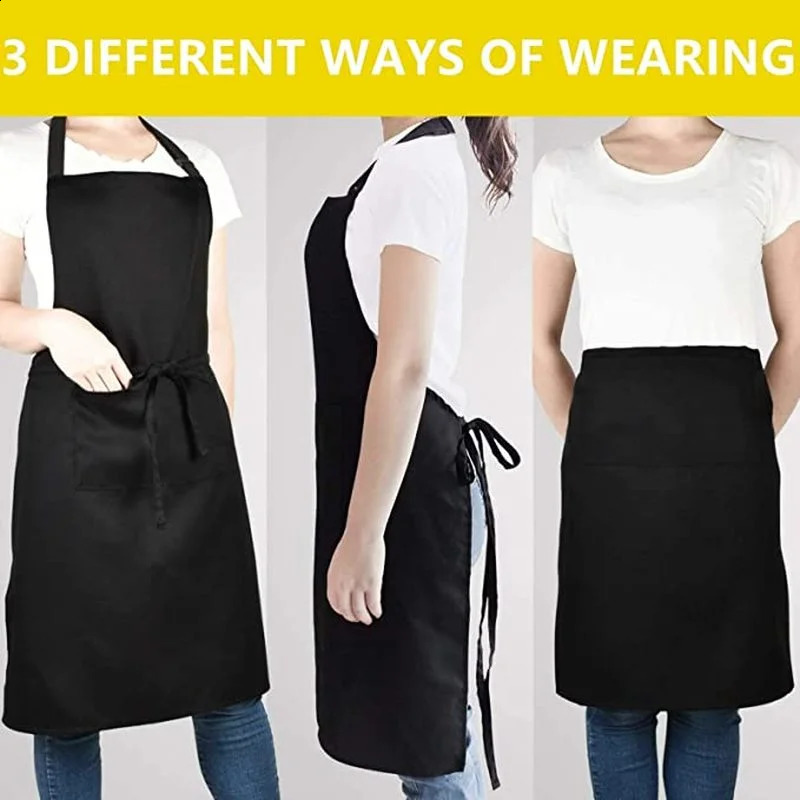 Neutral adjustable cooking apron household solid color chef barbecue barber adult pocket kitchen supplies 250420