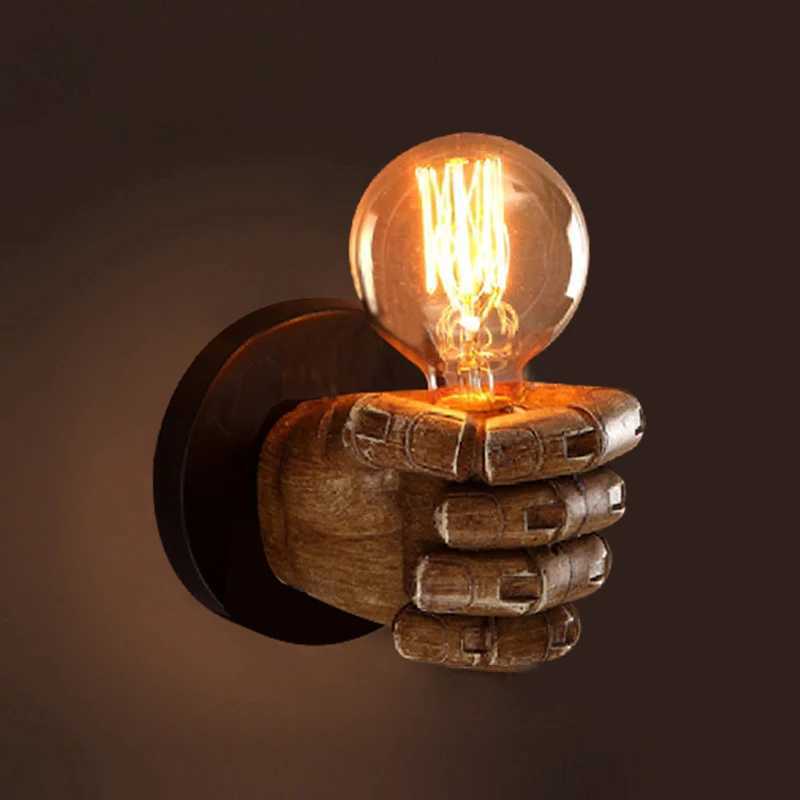 ordic Retro Resin Wall Lamp Left Hand Right Hand Fist Sconces Wall Fixture Home Decor Light Indoor Restaurant Bar Decoration M251126