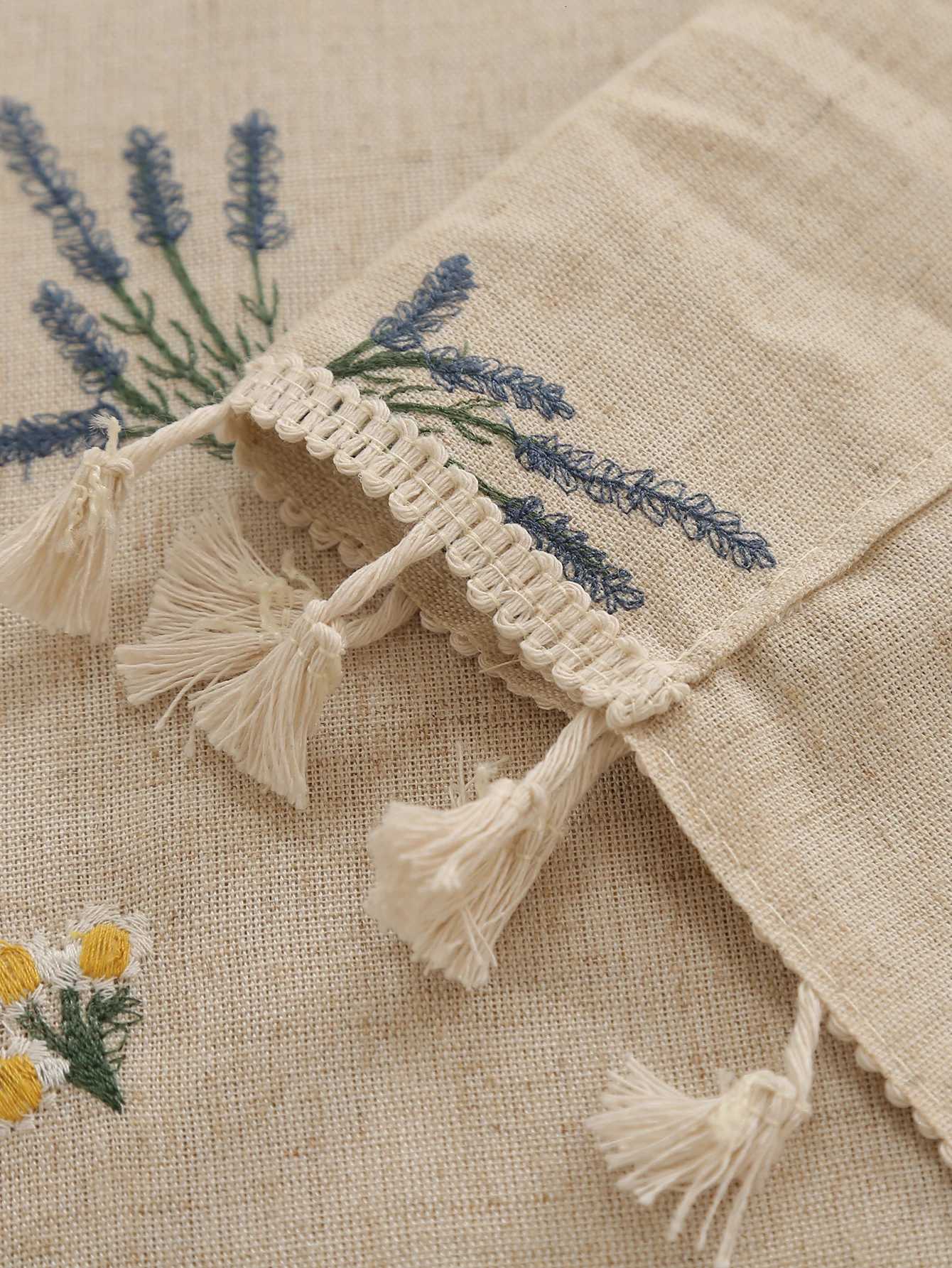 Curtain Christmas 1PC Linen Wheat Fringe Embroidery Hanging Fringe Curtains Living Room Bedroom Window Decoration Blocking Rustic Style Curtains Y2511