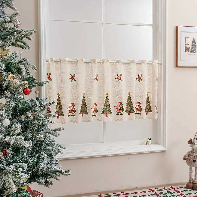 Christmas American Christmas Short Curtains Santa Lace Decoration Curtain Living Room Kitchen Study Coffee Curtains Home Decor Y251126