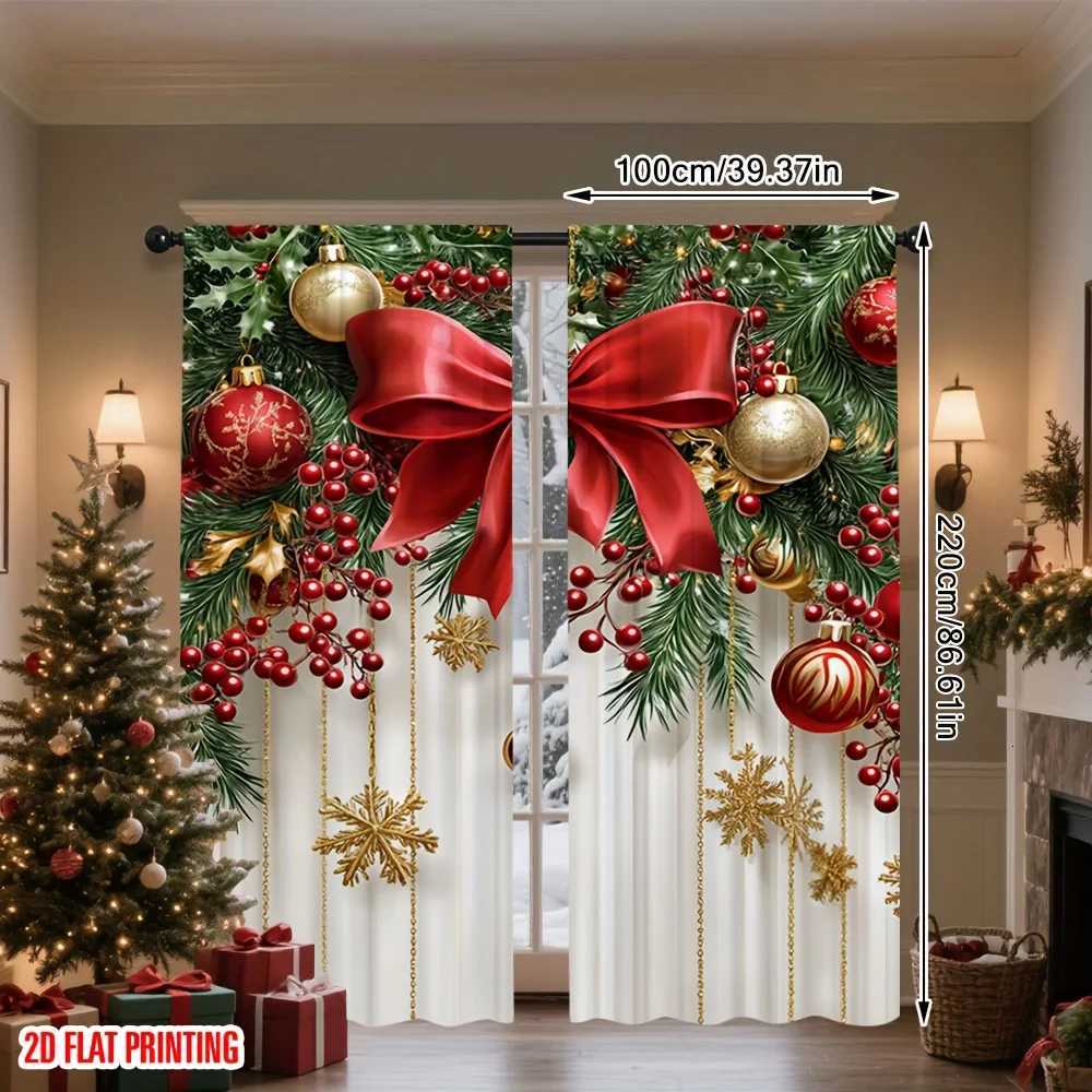 Curtain Christmas 2pcs Holiday Christmas Sheer Polyester Curtains with Rod Pocket for Living Room Bedroom Office Kitchen Home Decor Y251126