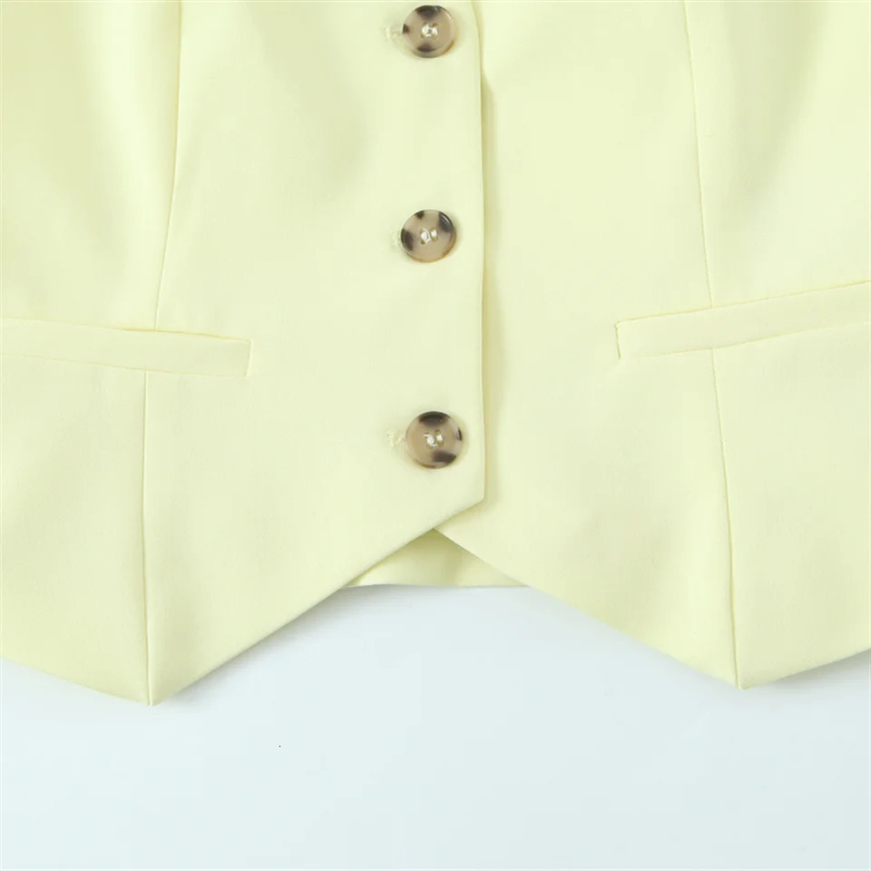 PB ZA205 Fashion Modern Elegant and Trendy Light Yellow Strap Fashion Tank Top and Wide Leg Pants Set 250414Z