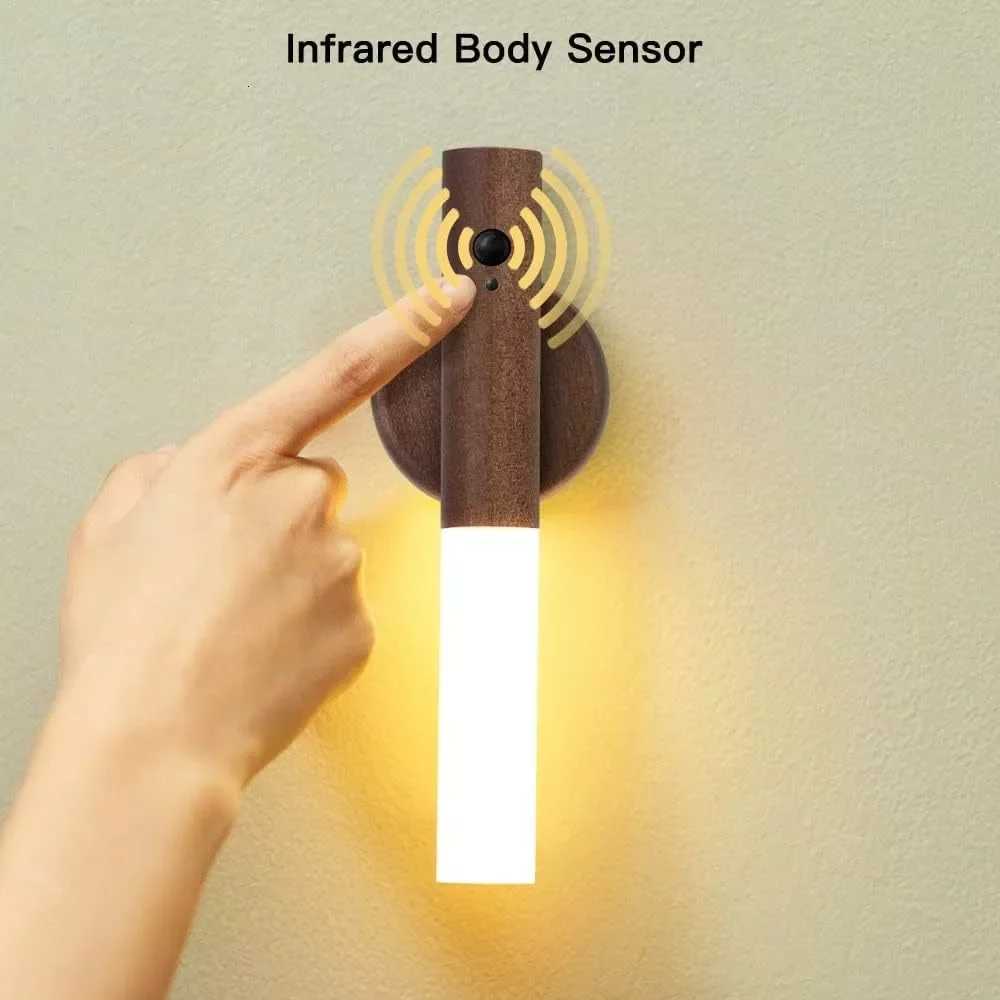 Auto LED Night Light Magnetic Wooden Multifunctional Smart Motion Sensor USB Rechargeable TYPE-C Wireless Closet Wardrobe Lamp M251126