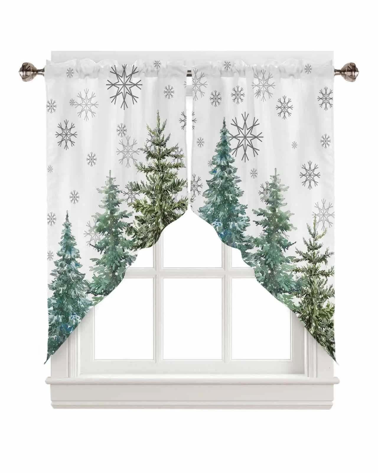 Curtain Christmas Christmas Swag Valance Curtains Green Pine Tree Xmas Rod Pocket Kitchen Valance Curtains Winter for Living Room Bathroom Window Y251