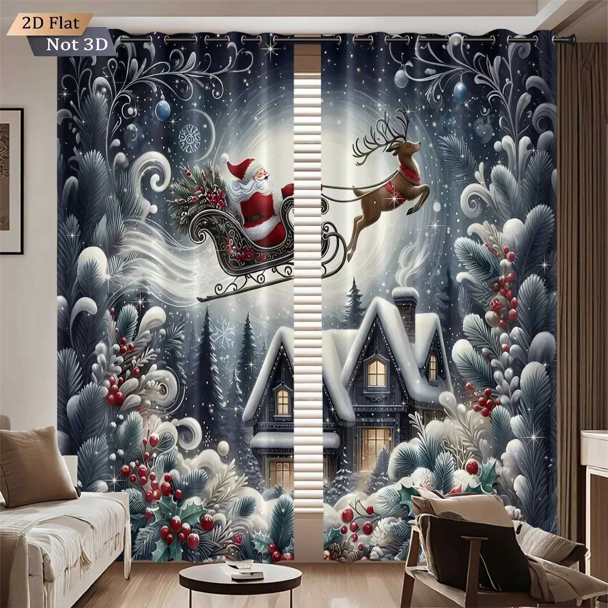 Christmas 2pcs Merry Christmas Santa Claus print blackout curtain multiple size living room insulation holiday decoration machine washable Y251126