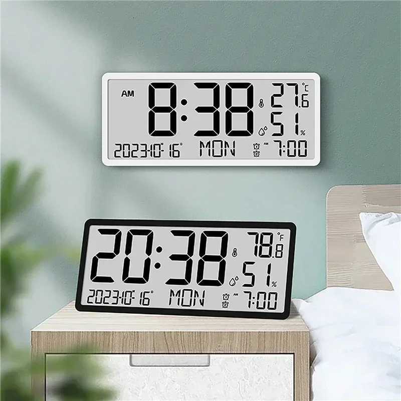 Battery Powered Large Screen LCD Digital Desktop Clock Temperature Humidity Electronic Clock Date Week Time Mute Wall Clock C251126