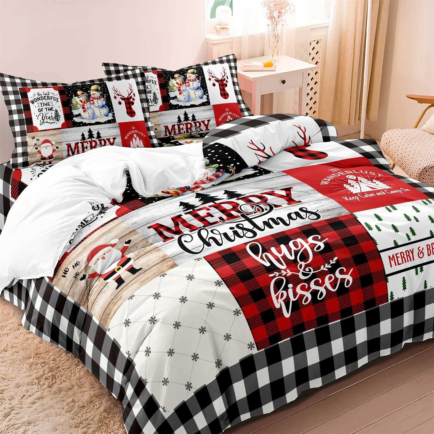 Christmas 3pcs Christmas Theme Duvet Cover Set Vibrant Plaid Print Ultra-Soft Comfortable Material 1duvet Cover 2 Pillowcase Festival Gift Y251126