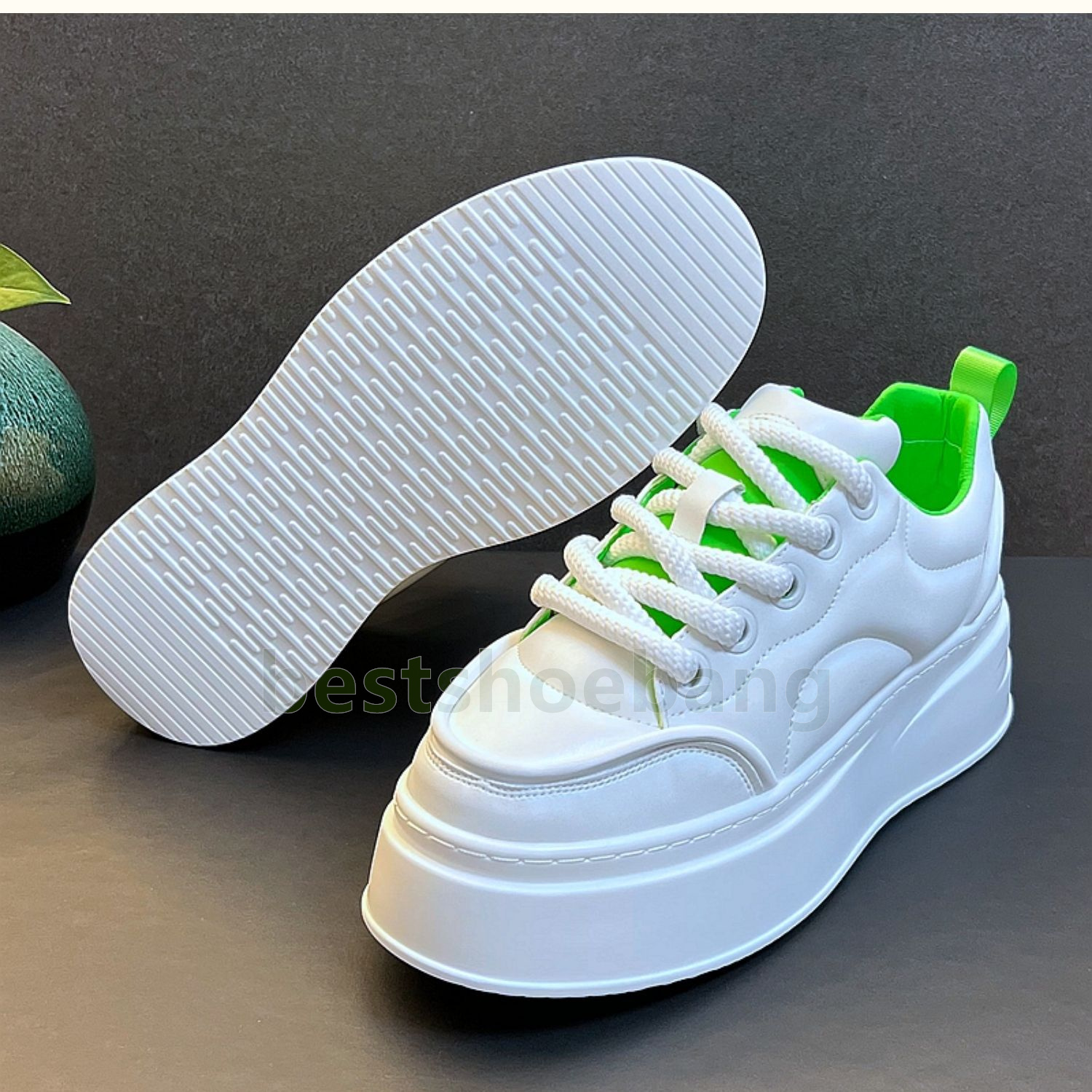 Minimalist Style Designer Sneakers Mens Shoes Classic White Green Thick-Soled Height-Boosting Outdoor Trainers Size 39-44