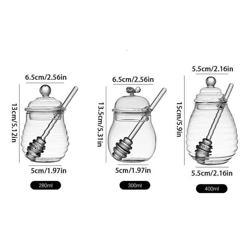 Glass Honeycomb Tank Honey Jar Clear Glass Honey Dispenser With Dipper Stick And Lid Honey Bottle For Kitchen Coffee Bar Baking Y251126