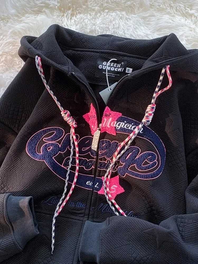 Oversized Hooded Sweatshirt Women Harajuku Letter Graphics Print Hoodies Female Korean Fashion Vintage Casual Zipper Streetwear J251136