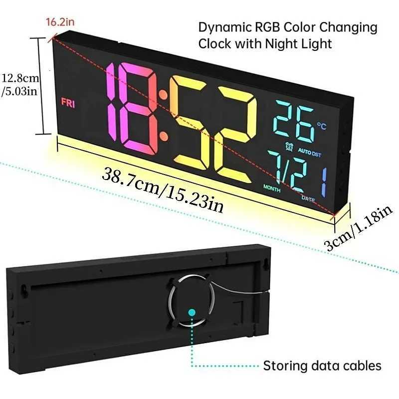 16 Inch Large Digital Wall Clock with Remote Control Mood Light 8 Clors RGB Dual Alarm Timing Countdown 12/24H LED Alarm Clock C251126