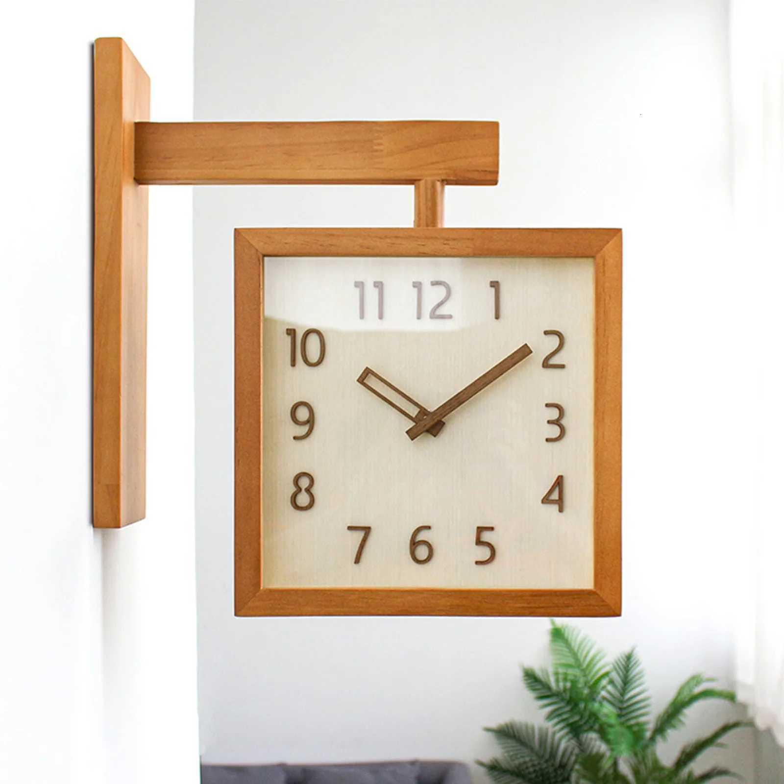 Corner Clock Double Sided Corner Clock Decorative Silent Wooden Simple Battery Powered for Home for Living Room C251126