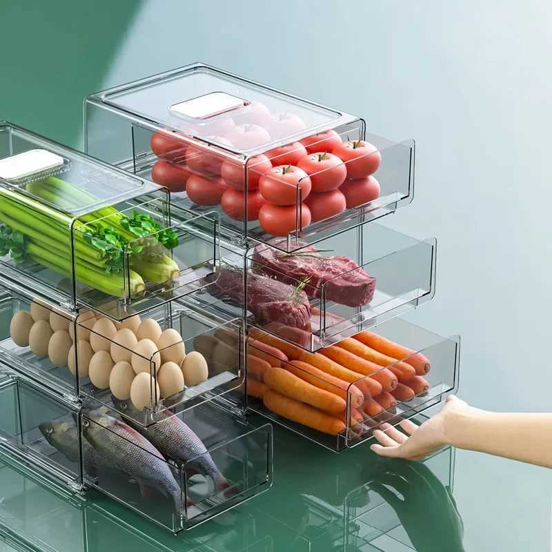 Food Grade BPA-Free Fridge Storage Box-Stackable Refrigerator Organizer Bin Vegetables Practical Kitchen Food Storage Supplies Y251126
