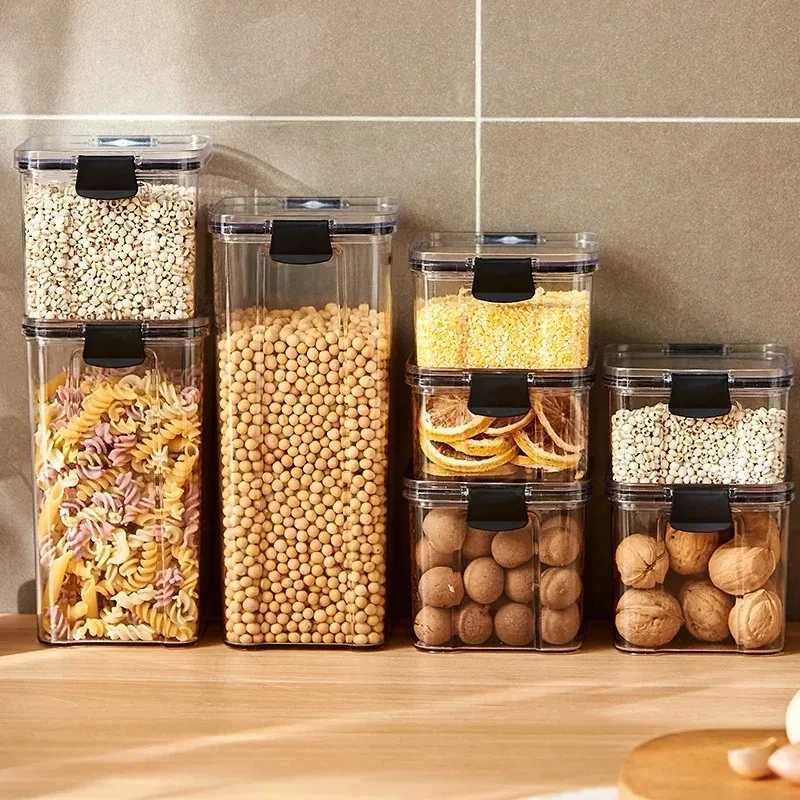 High Quty Sealed Jar Food Storage Box Transparent Plastic Kitchen Organizer Multigrain Tank Stackable Dried Sealed Storage Y251126