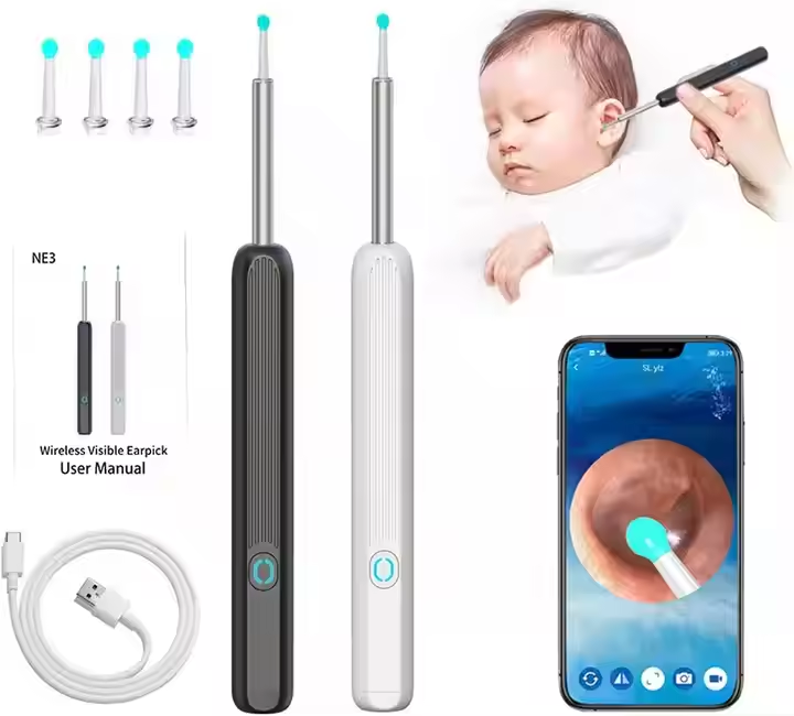 Smart Visual Ear Cleaner with Camera 1296P Ear Sticks USB C Charging Ear Wax Removal Tool WIFI Connection 6 LED Lights Earpick