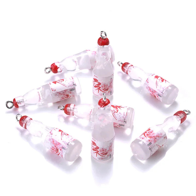 10 pieces of plastic pop cola soda beverage charm juice alcohol lemon water bottle resin pendant for jewelry making mini craft 250424