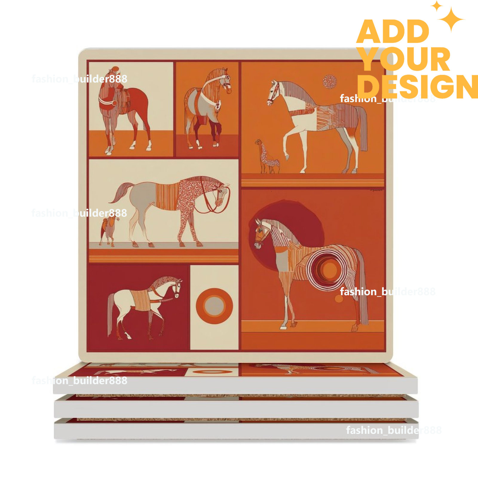 Custom H Designer Coasters Set of 6 Coasters for Drinks Luxury Horse Ceramic Drink Coaster for Tabletop Protection Coffee Table Decor Ideal for Warmin