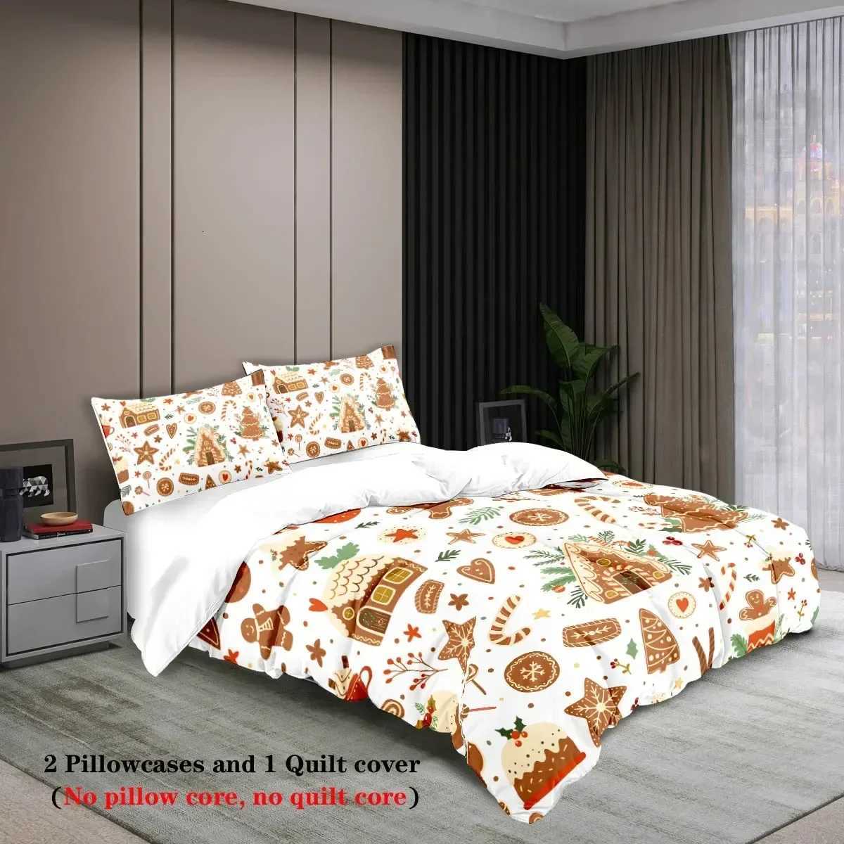 Christmas Christmas Cottage Gingerbread Man Brown Print Quilt Cover with Pillowcases Skin-friendly Warm soft Breathable Bedding Set Y251126