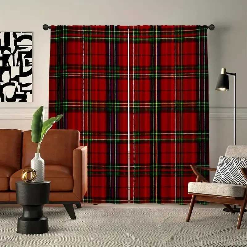 Curtain Christmas Modern checkered printed curtains pole bag curtains bedroom and living room decoration home decoration Christmas decoration Y251126