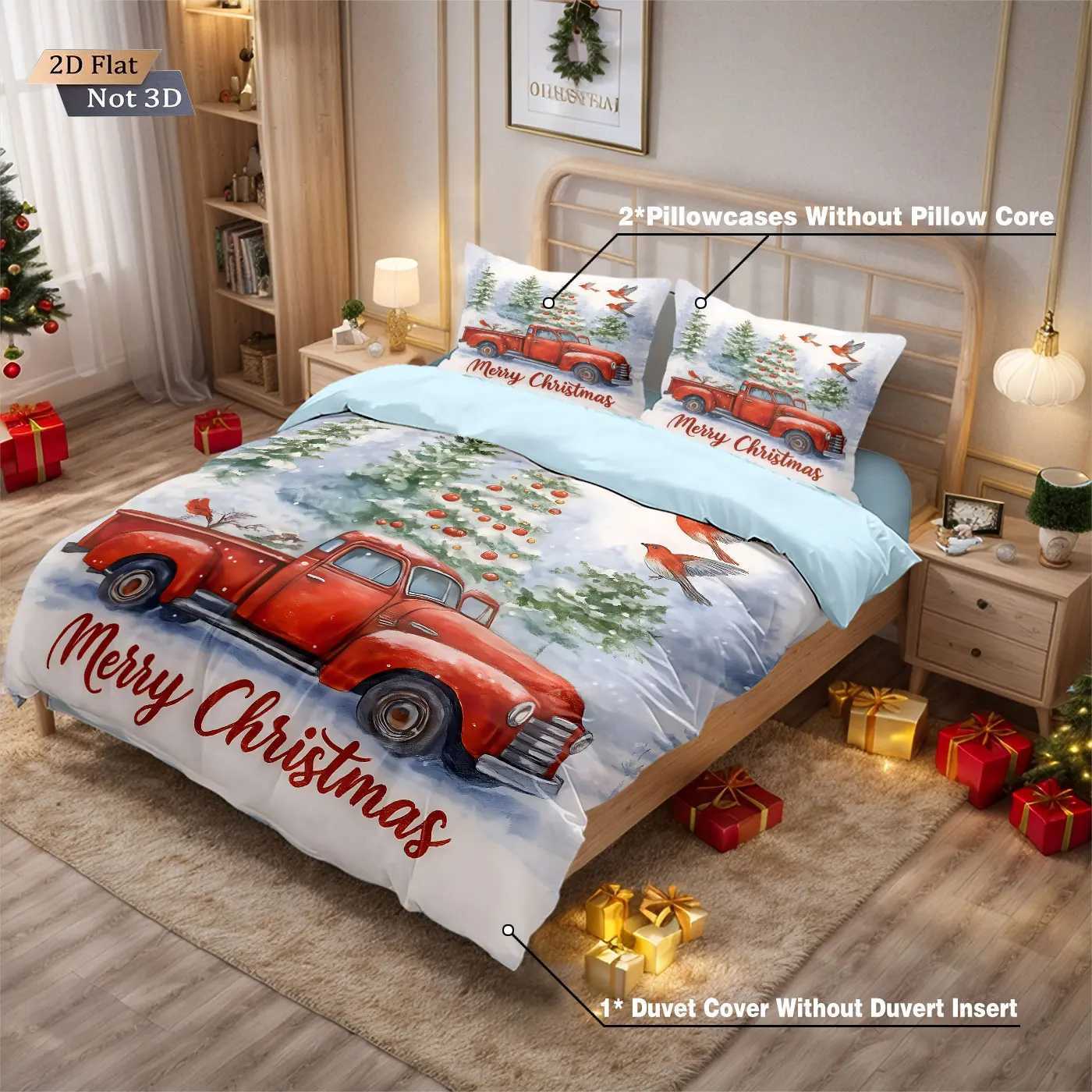 Christmas 3pcs Merry Christmas red car print coreless duvet cover set multiple sizes bedrooms dormitories bedding holiday decorations Y251126