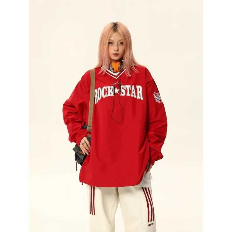 Wild American Retro Oversized Hoodie Unisex Streetwear V-Neck Pullover Trendy Brand Autumn Winter Womens Fashion Clothing J251136