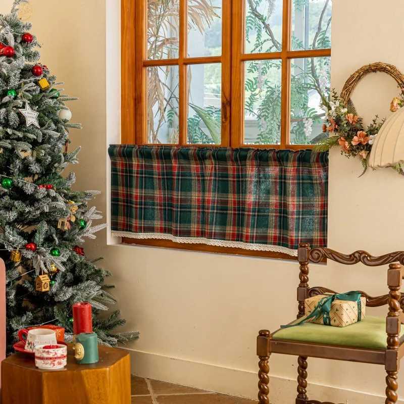 Christmas Christmas Plaid Curtains Scottish Tartan Xmas Decorative Window Curtain Farmhouse Semi-blackout Drapes for Kitchen Living Room Y251126